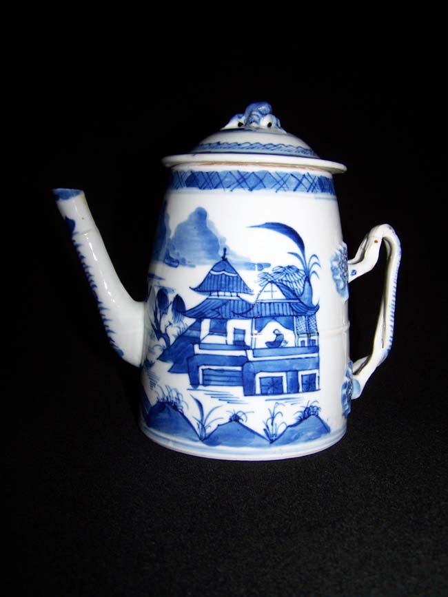A RARE and diminutive 19th century Chinese Export Porcelain Canton 'Lighthouse' form Coffeepot